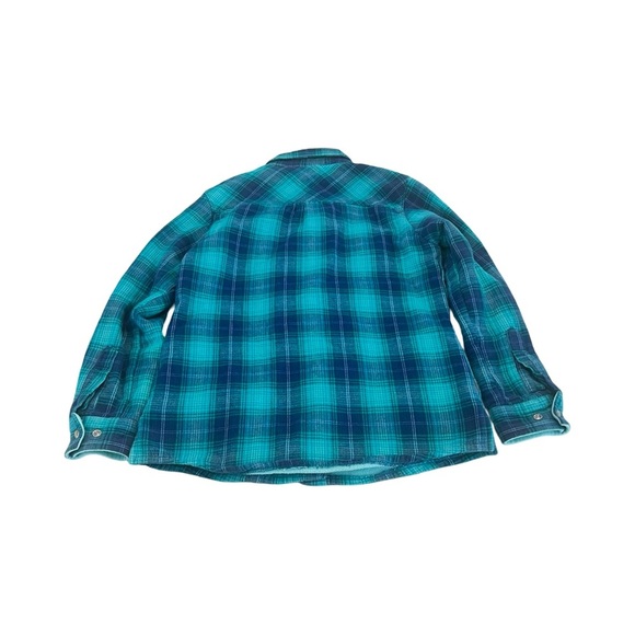 LL Bean Kids 10-12 Blue Flannel Fleece Lined Plaid Shacket Snap Outdoor - Picture 2 of 4